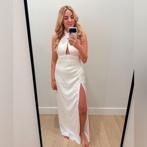 Show Me Your MuMu Adele Halter Maxi Elegant White Halter Gown with Side Slit